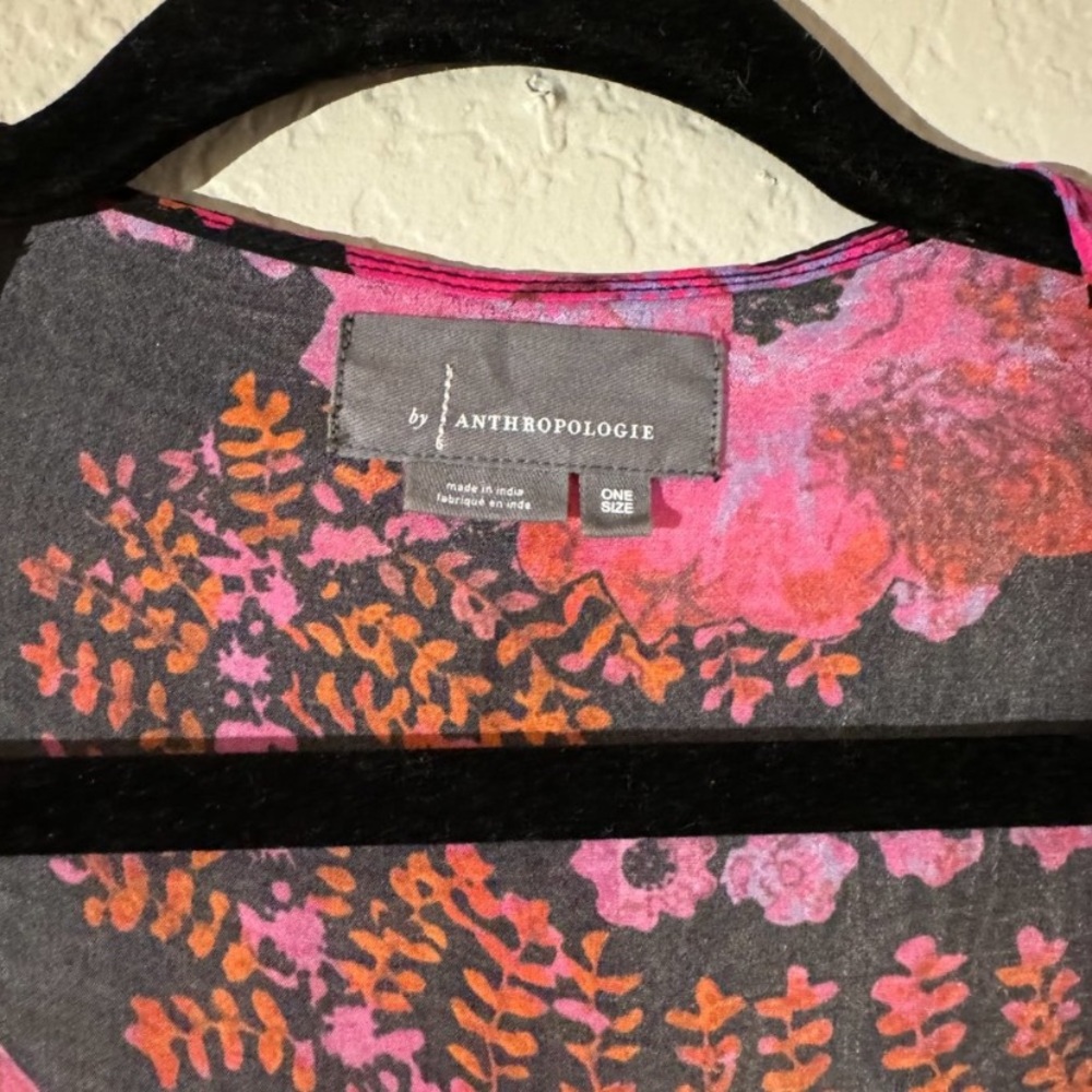 New Anthropologie Amaryllis Duster Kimono Robe Kaftan Pink Black Floral Cover Up - Picture 6 of 9